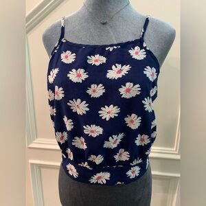 Floral Blue High Neck Square Tank Top Daisy Fifty Street Size Large